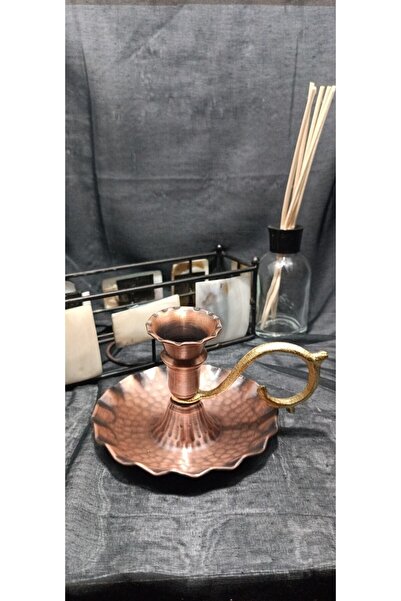 KAVELE Otantik Fırfırlı Bakır El Şamdanı Bakır Eskitme