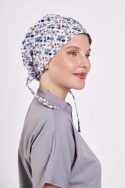 Owlet Medikal Bicycle Patterned White Hijab Bonnet