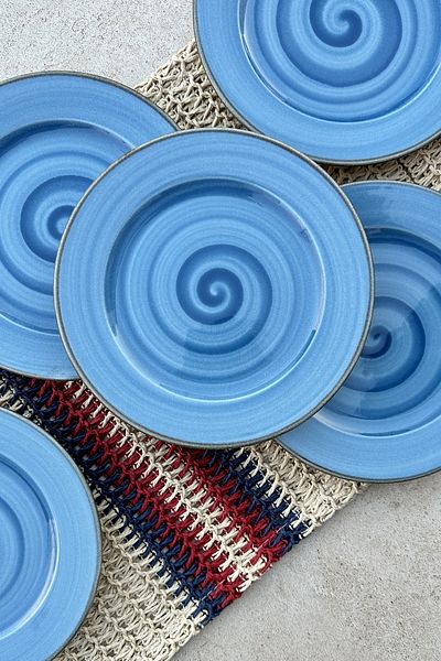 porselenden Trend blue special design hand painted porcelain cake presentation plate set for 6 people 19 cm