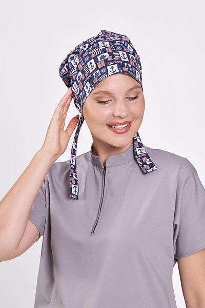 Owlet Medikal Anchor Patterned Navy Blue Hijab Bonnet