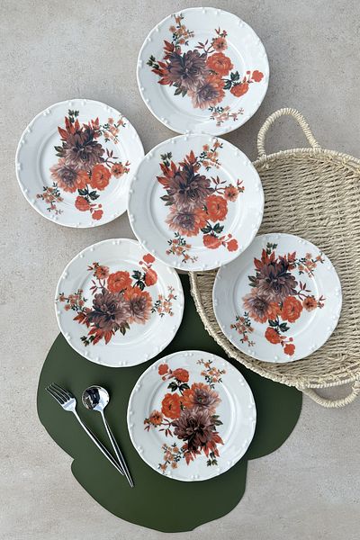 porselenden red carnation set of 6 porcelain daily colorful cake plates for 6 people 19 cm