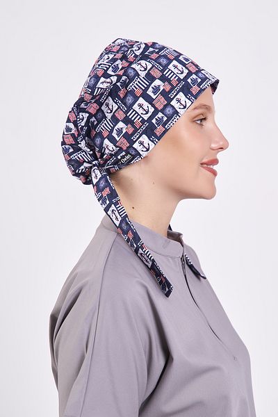 Owlet Medikal Anchor Patterned Navy Blue Hijab Bonnet