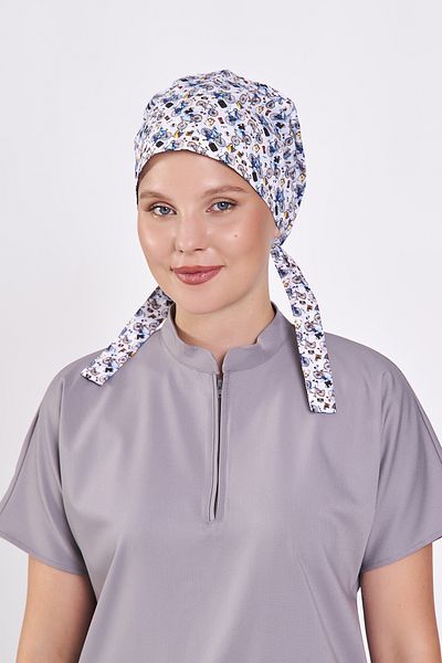 Owlet Medikal Bicycle Patterned White Hijab Bonnet