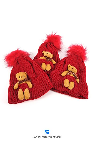 Kardelen Butik Denizli Teddy Bear PompomBeanie for Children (Ages 7-12)
