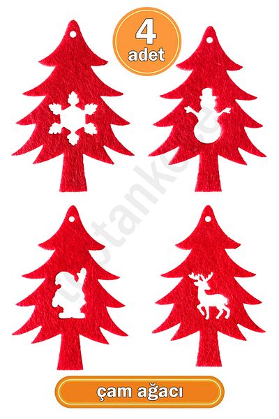 garaccu Patterned Christmas Pine Tree Ornaments 4 Pieces, Felt Christmas Ornaments Red
