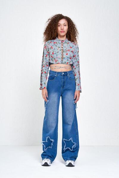 Gofeel Y2k Mavi Yıldız Detail Bol Paça Relax Unisex Tech Pantolon