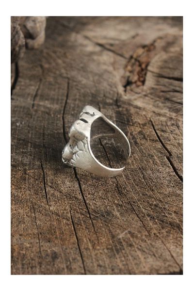 Clariss Antique Silver Color Cross Skull Engraved Adjustable Men's Ring