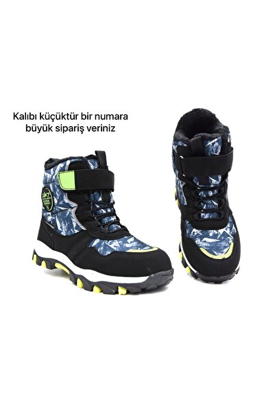 Prego Windif İçi Kürklü Hafif Taban Cırtlı Watherproof Çocuk Kar Bot SİYAH MAVİ