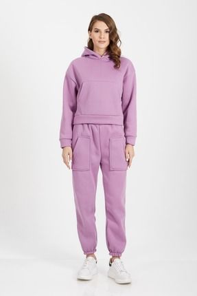 ST LP X Kad n Lila Kap onlu Sweatshirt E ofman Tak m Women s Lilac Hooded Sweatshirt Tracksuit Set Fiyat Yorumlar Trendyol