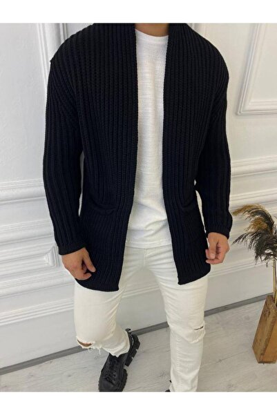 elkumoda Hırka Kalın Örgü Şal Yaka Cepli Panço Triko Hırka