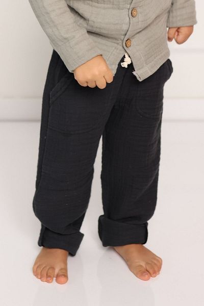 Cuckoo Cotton Muslin Pants Kids Anthracite - 4 Layers Muslin Fabric