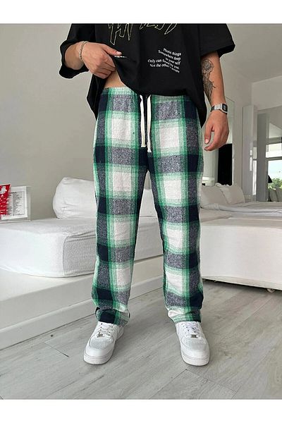 Gofeel Harajuku Street Checked Relaxed Plaid Tech Detail Green Sweatpants GF