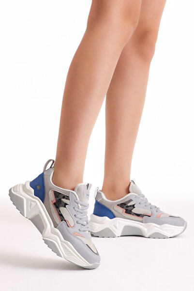 Tonny Black Női szürke polisztital oldalsó csíkos, részletes magas talpú tornacipő