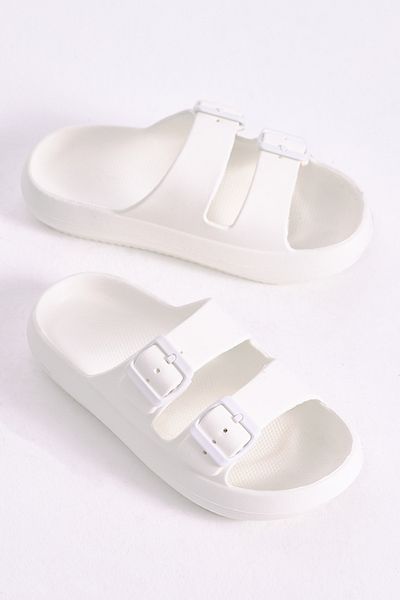 Tonny Black Women's White Comfortable Buckle High Sole Eva Slippers