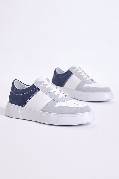 Tonny Black Men's White Blue Lace-up Genuine Leather Sports Shoes