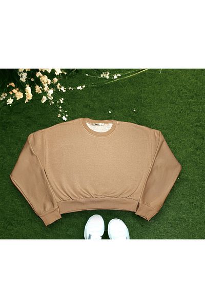 Bukiro Crop Loose Cut Three Thread Crop Fleece Sweatshirt