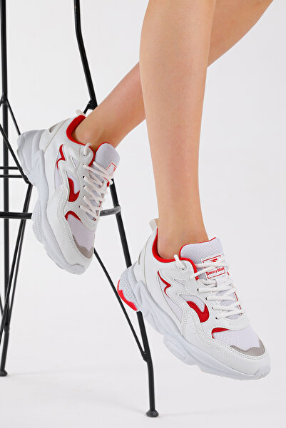 Tonny Black Unisex Λευκά Κόκκινα Αθλητικά Παπούτσια Tb251