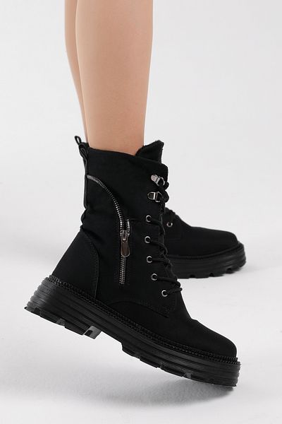 Tonny Black Dámské černé semišové Poly Sole Zip Detailní pohodlné šněrovací boty