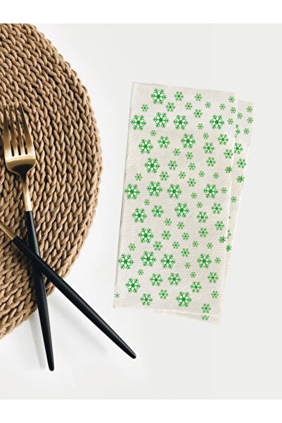 Ake Kağıt منديل 40x40 طبقتين بريميوم 100 قطعةندفة الثلج مطبوعة باللون الأخضر