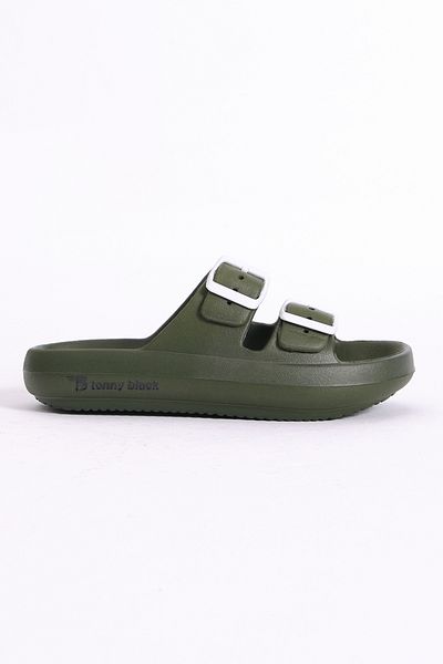 Tonny Black Women's Khaki Comfortable Buckle High Sole Eva Slippers