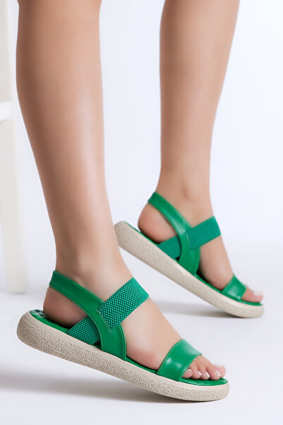 Tonny Black Women's Green Skin Single Strap Elastic Sandals