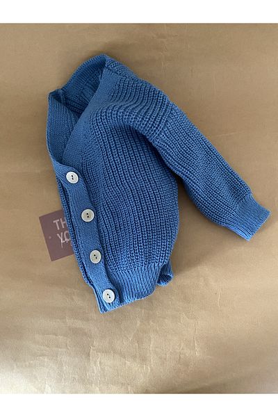minibonclub Cardigan unisex din tricot Thessaloniki - cu nasturi, albastru indigo, Mini Bonclub