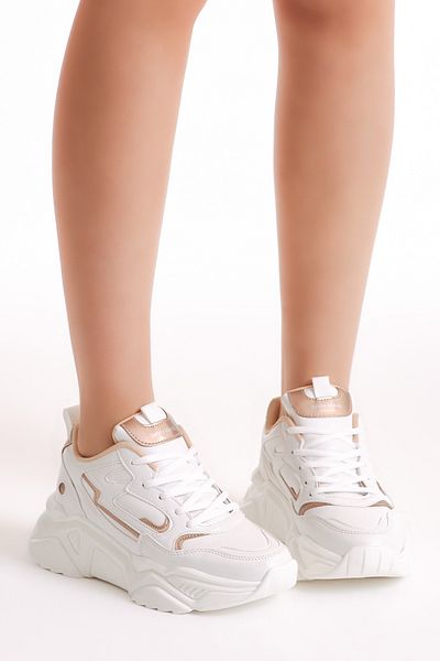 Tonny Black Dámské bílé měděné Poly Sole Side Stripe Detailed High Sole Sneaker