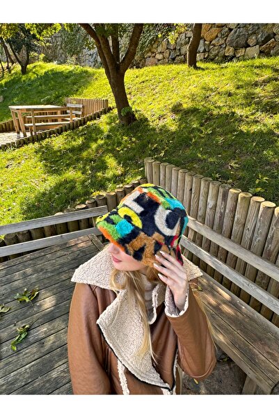 Eke Tekstil Kadın Renkli Peluş Kova Şapka