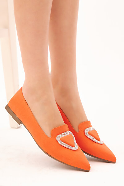 Tonny Black Kadın Oranj Taş Işlemeli Üçgen Tokalı Sivri Burunlu Babet