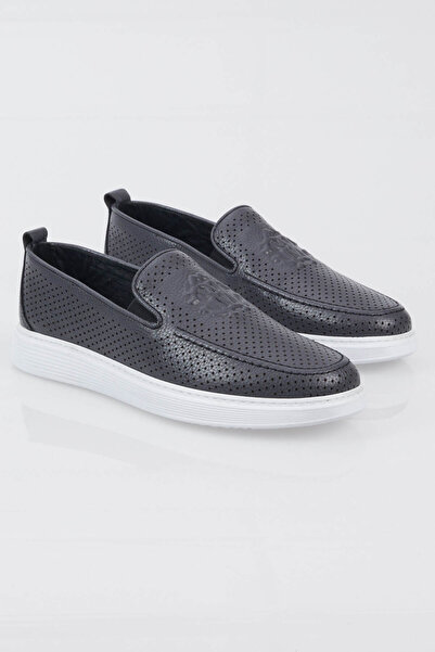 Tonny Black Men's Gray Printed Comfortable Fit Genuine Leather Loafer