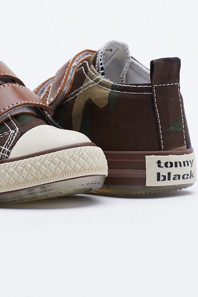 Tonny Black Children's Unisex Khaki Camouflage Lighted Velcro Sports Shoes Tb997