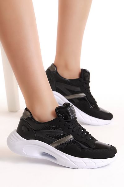 Tonny Black Pantofi sport cu șireturi cu talpă Faylon alb-negru pentru femei
