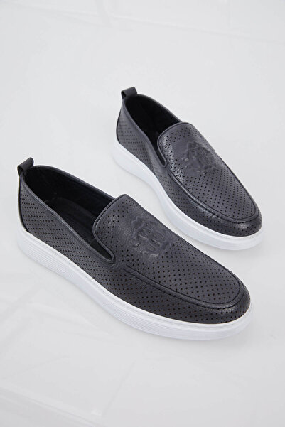 Tonny Black Men's Gray Printed Comfortable Fit Genuine Leather Loafer