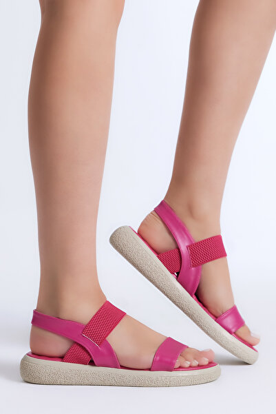 Tonny Black صندل نسائي مطاطي بحزام واحد مصنوع من الجلد الفوشيا