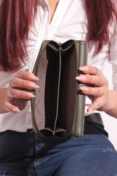 Grande 2636 Genuine Leather Women's Card Holder, Paper & Coin Compartment Model, Stylish Card Holder Wallet GREEN