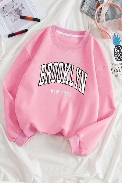 MODAGEN Hanorac cu imprimeu Brooklyn cu gât roz