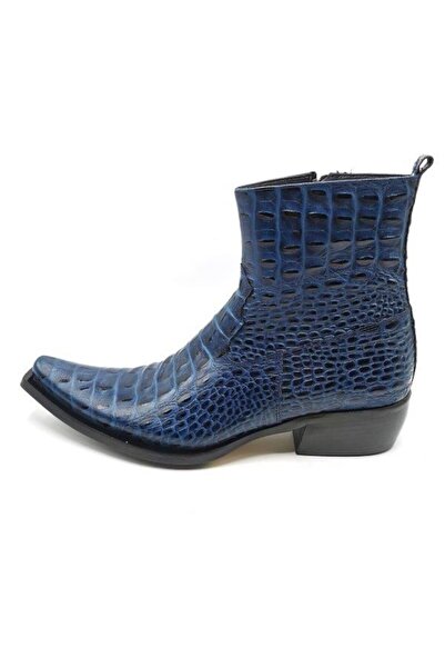 Güvener Lacivert Croco Baskılı Kovboy Bot