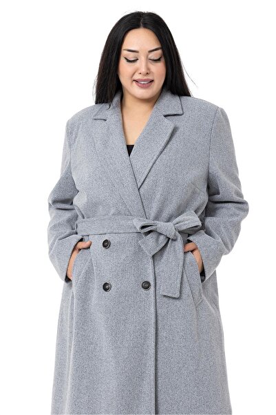 DISENTIS MODEST Large Size Slit Long Lined Gray Stamp Coat
