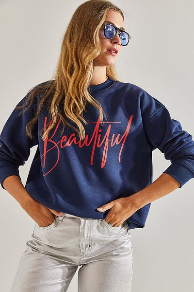 Bianco Lucci Women's Printed Three Thread Raised Sweatshirt