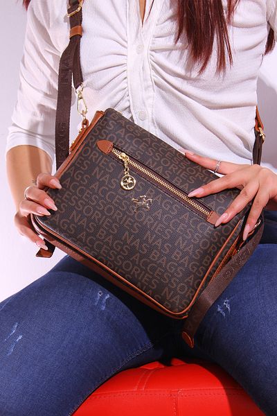 Nas Bag 1202 Written Дамска чанта за през рамо Чанта за през рамо Чанта за през рамо КАФЯВА