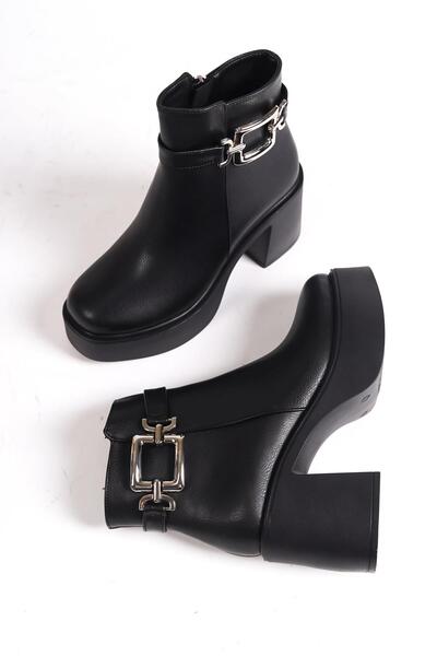 Modabuymus Чорні черевики на товстій платформі з каблуком і пряжкою