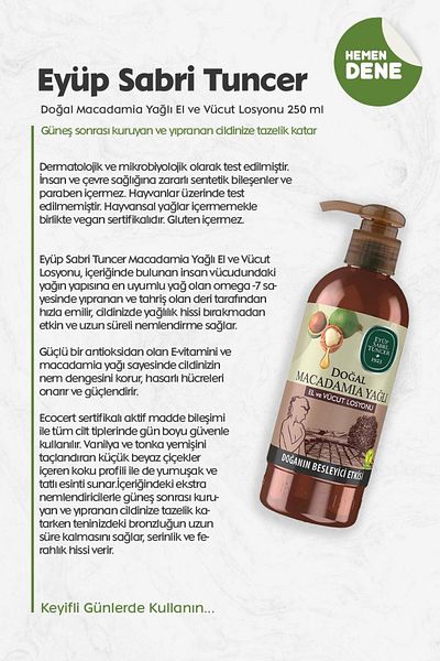 Eyüp Sabri Tuncer 250 ml Natural Macadamia Oil Hand and Body Lotion