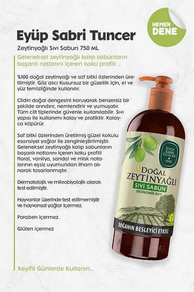 Eyüp Sabri Tuncer Zeytinyağlı Sıvı Sabun 750 ml