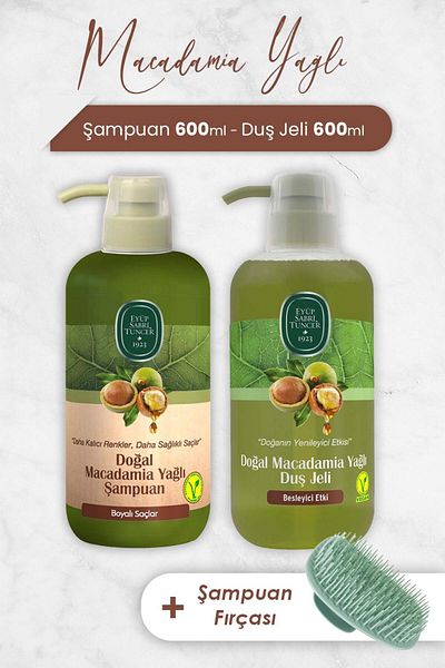 Eyüp Sabri Tuncer Macadamia Shampoo and Shower Gel Brush Set