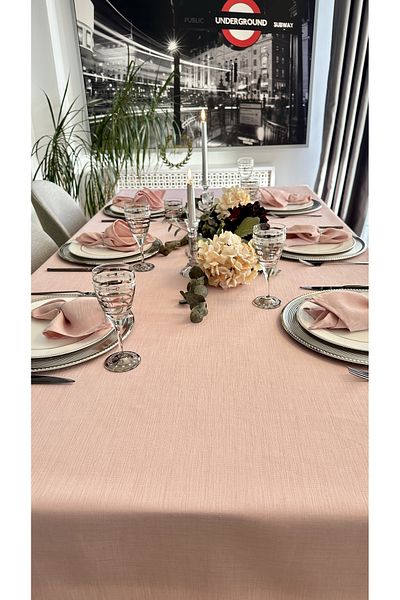 Decamor home Linen Textured Powder Pink Table Cloth