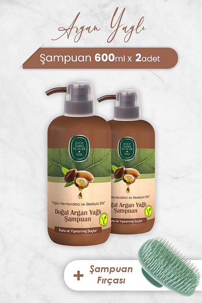 Eyüp Sabri Tuncer 600 ml Argan Oil Shampoo - X 2 Pieces and Shampoo Brush