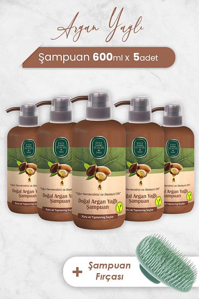 Eyüp Sabri Tuncer 600 ml Argan Oil 5 Pieces Shampoo and Brush Set