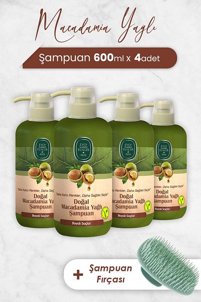 Eyüp Sabri Tuncer Macadamia Oil Shampoo - 600ml X 4 Pieces and Brush