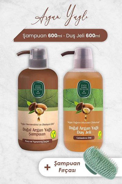 Eyüp Sabri Tuncer Argan Oil Shampoo and Shower Gel Brush Set