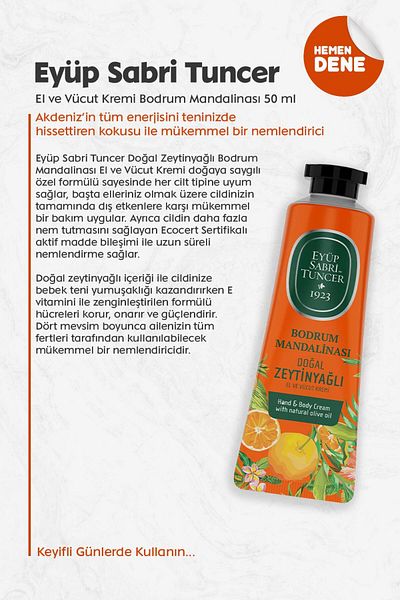 Eyüp Sabri Tuncer Bodrum Tangerine - Hand and Body Cream, 50 ml